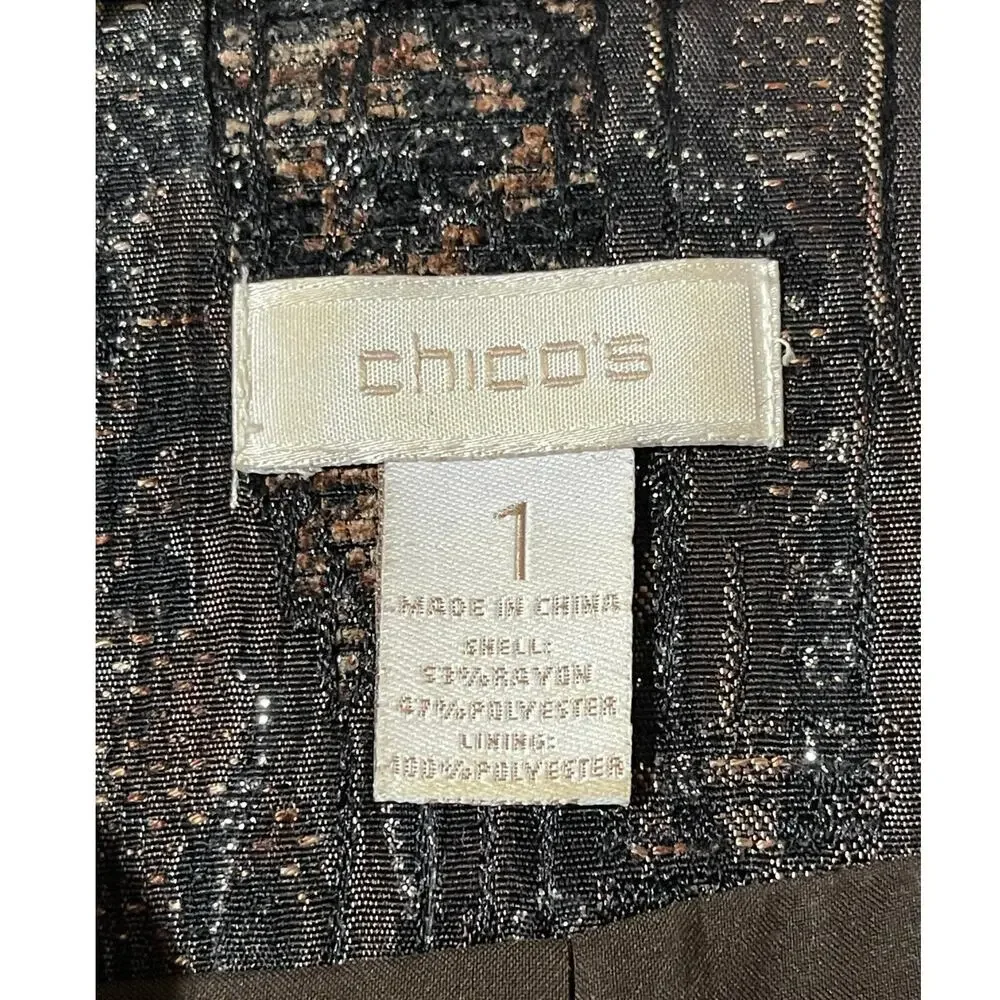 Chico's Womens Size Medium Dressy Brown Black Shimmer Sequin Bead Blazer Jacket